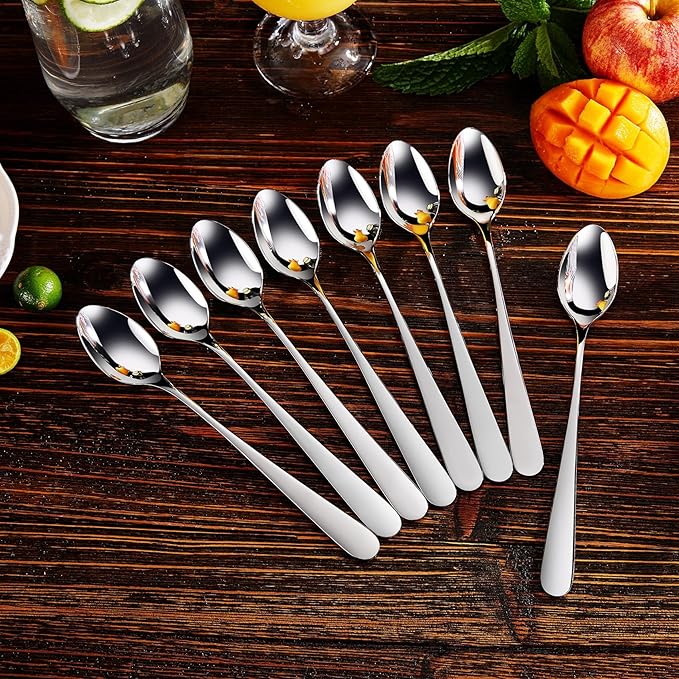 KEAWELL Premium 8-Piece Louise Long Handle Spoons, 18/10 Stainless Steel, Brilliant Mirror Finish, Ideal for Coffee, Cocktails, and Beverages, Dishwasher Safe (7.5 inch, 8)