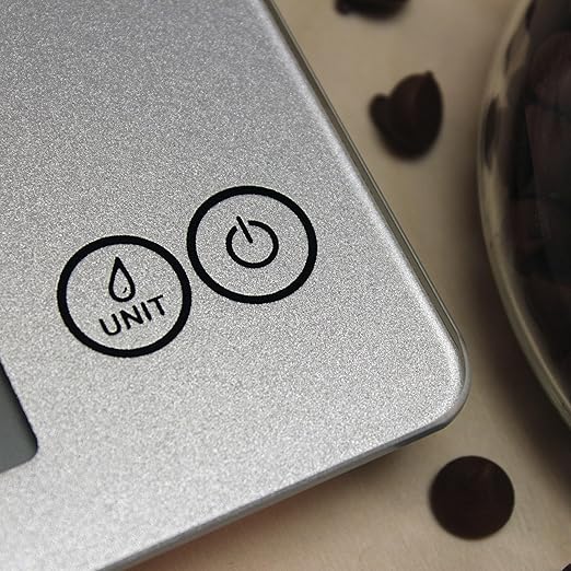 Escali Arti Glass Food Scale Digital Countertop Kitchen, Baking and Cooking Scale with Nutrition and Calorie Counter, 15-Pound Capacity, 9" x 6.5" x .75", Shiny Silver