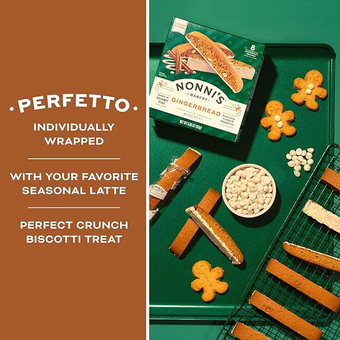 Nonni's Gingerbread Biscotti Holiday Cookies - 3 Boxes Gingerbread Cookies - Gingerbread Christmas Cookies w/Almonds & White Icing - Biscotti Individually Wrapped Cookies - Italian Cookies - 6.88 oz