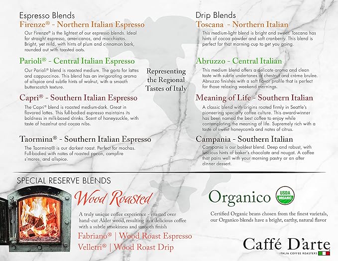 Caffe D'arte Velletri Wood Roast Whole Bean Coffee, 12 Ounce