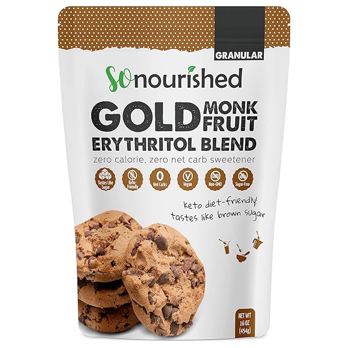 So Nourished GOLD - Brown Sugar Alternative Substitute 1:1 Sugar Replacement - Monk Fruit Erythritol Sweetener for Low Carb Dieters and Diabetics - No Calorie Sweetener, Non-GMO (1 Pound)