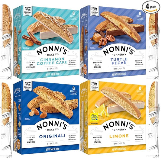 Nonni's Individually Wrapped Biscotti Italian Cookies in 4 Variety Packs - Originali, Limone, Turtle Pecan and Cinnamon Coffee Cake Made with Real Wholesome Ingredients