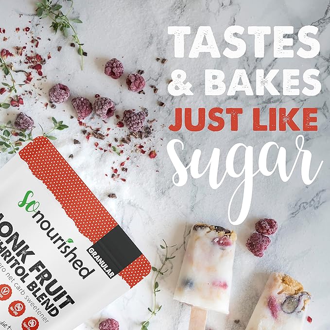 So Nourished Monk Fruit Sweetener with Erythritol Granular - 1:1 Sugar Substitute, Keto - 0 Calorie, 0 Net Carb, Non-GMO 5 Pounds