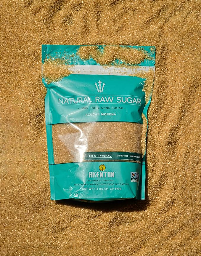 Akenton Natural Raw Cane Sugar, 5 Pound Resealable Bag | 100% Natural, Unprocessed, Unbleached, Unrefined Sugar | Gluten-Free, Vegan, Kosher | Non-GMO Project Verified