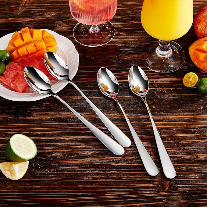 KEAWELL Premium 4-Piece Louise Long Handle Spoons, 18/10 Stainless Steel, Brilliant Mirror Finish, Ideal for Coffee, Cocktails, and Beverages, Dishwasher Safe (9 inch, 4)