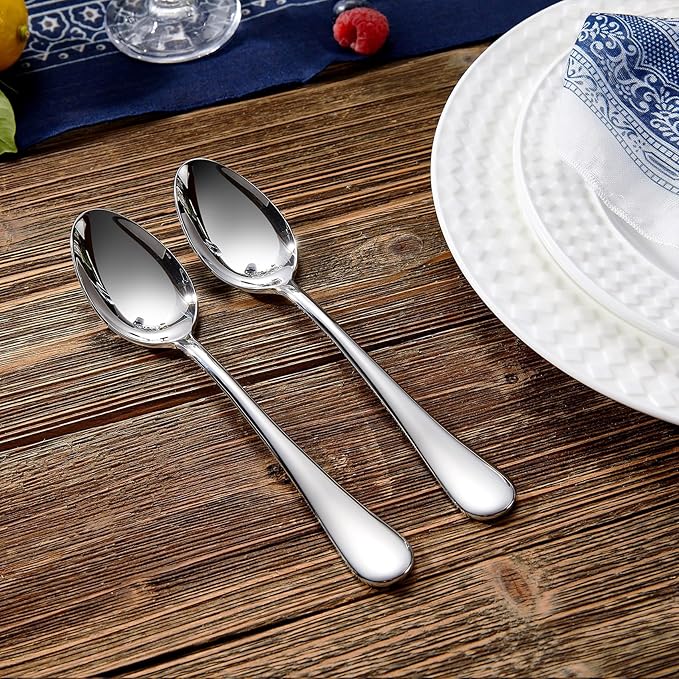 KEAWELL Premium Verona 8-Piece Spoon Set 7.6-Inch – 18/10 Stainless Steel, Heavy-Duty Mirror-Finished Flatware for Daily Meals, Hosting, and Special Occasions (8, Dinner Spoons)