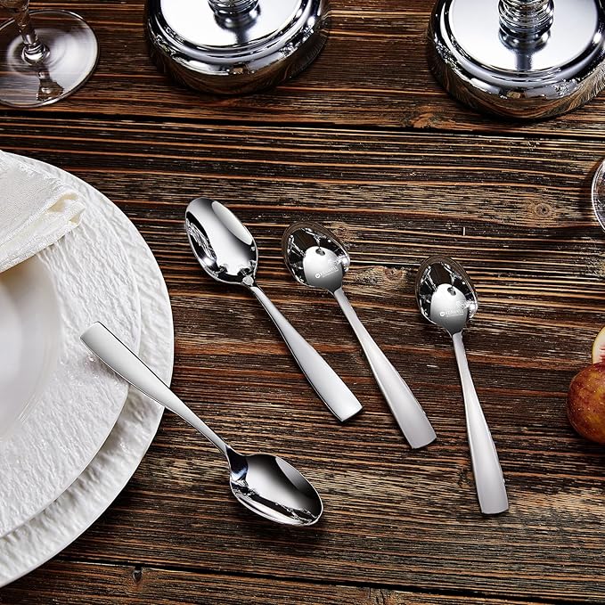 KEAWELL Premium 4-Piece Louis Spoon Set, 18/10 Stainless Steel, Squared Edge, Smooth Finish, Dishwasher Safe (6.4" Teaspoon)