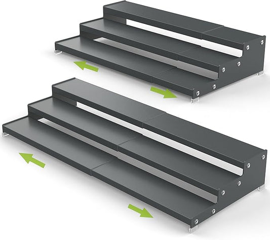 Spice Rack Organizer for Cabinet, 3 Tier Expandable Spices Storage, Great for Kitchen Cabinets, Cupboard,Pantry and Countertop More(Gun-Gray, 2 PACKS/GUN-GRAY)