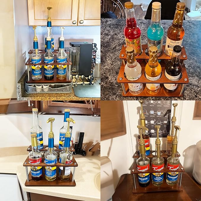 Coffee Syrup Organizer Rack,2-Tier Coffee Syrup Stand Holder for Coffee Station Countertop,6 Bottles Storage Display Shelves for Wine, Dressing Cocktail in Coffee Bar