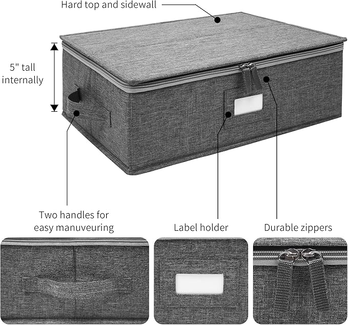 popoly Cup and Mug Storage Box, China Cup Storage Containers Chest with Zipper Lid and Handles, Holds 12 Coffee Mugs and Tea Cups, Hard Shell and Stackable (Grey)