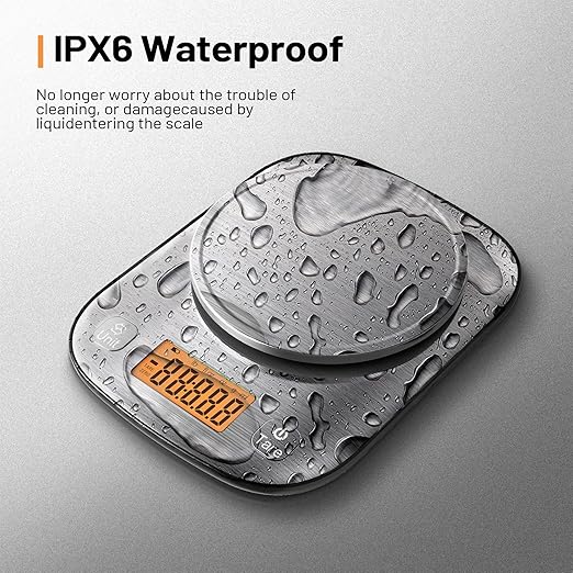 Food Kitchen Scale Digital Weight Grams and Oz with IPX6 Waterproof，Professional Stainless Steel Digital Kitchen Food Scale 11lb/0.01oz with Bowl for Weight Loss Dieting Baking Cooking