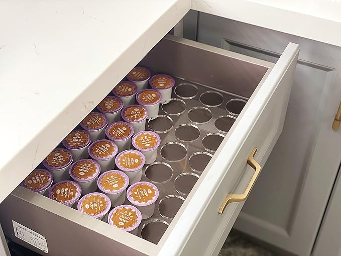 IEEK 2 Pack of 35 Slots Flat Countertop Coffee Pod Holder K Cup Organizer Tray Clear Acrylic Coffee Pod Organizer for Office and Kitchen Counter or Drawer Compatible With KCup Pods