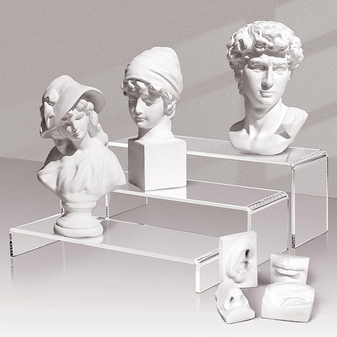 1 Set Large Acrylic Clear Display Risers, 3 Sizes 12" Rectangular Showcase Collectibles Display Shelf, 5 mm Thick Desktop Display Stand Holder for Figures, Jewelry, Perfume, Toys