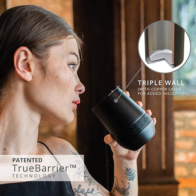 Elemental Recess Wine Tumbler - Triple Wall Insulated Stainless Steel Coffee Mug for Hot & Cold Drinks - Portable Cup with Shatterproof Sip Lid for Camping, Outdoor & Travel - 10oz - Black