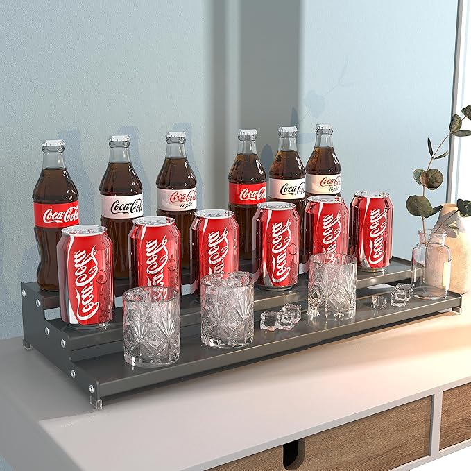 Spice Rack Organizer for Cabinet, 3 Tier Expandable Spices Storage, Great for Kitchen Cabinets, Cupboard,Pantry and Countertop More(Gun-Gray, 1 PACK/GUN-GRAY)