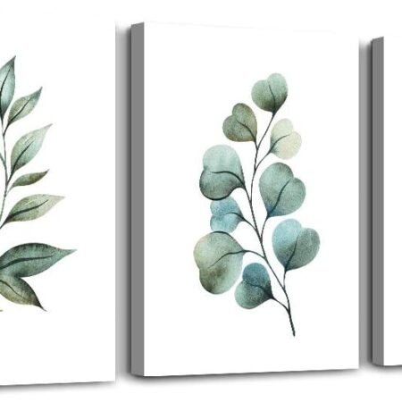 Green Leaf inspirational canvas Wall Art for Bedroom modern Canvas Prints Artwork Bathroom Wall Décor for Living Room Office Abstract Watercolor paintings 3 Piece Home Decoration kitchen wall painting