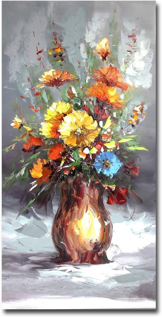 Modern Art Flowers Oil Painting Hand Painted on Canvas Wall Art for Living Room Decor (20x40in)