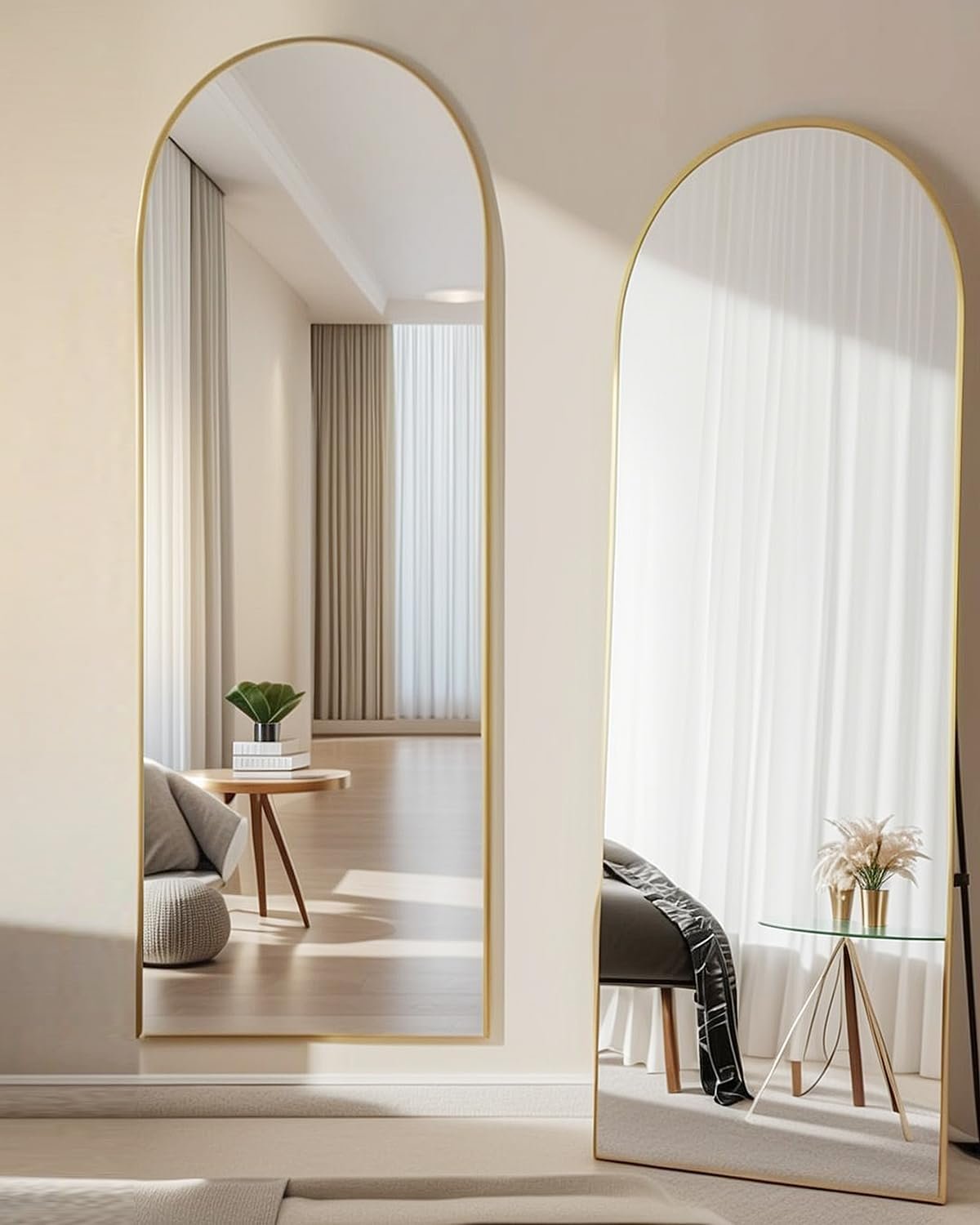 58"x18" Arched Full Length Mirror, Floor Mirror with Stand, Freestanding, Wall Mounted, Arched-Top Full Body Mirror for Bedroom, Dressing Room -Gold - Image 2