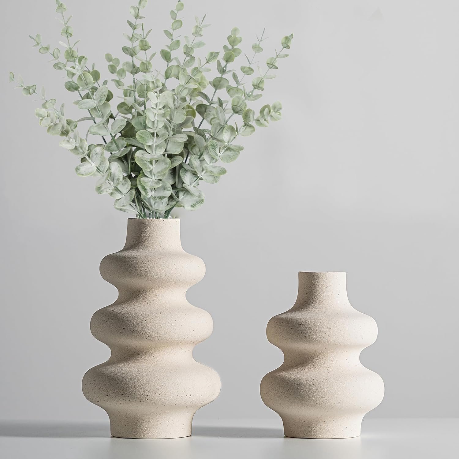Ceramic Vases Set 2, Modern Home Decor,Off White Round Vases,Modern Dried Flower Vases, Home Decor for Centerpieces Wedding Dinner Table Party Living Room Office Bedroom