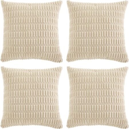 Cream Corduroy Decorative Throw Pillow Set (4-Piece)