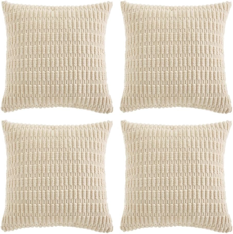 Cream Corduroy Decorative Throw Pillow Set (4-Piece)
