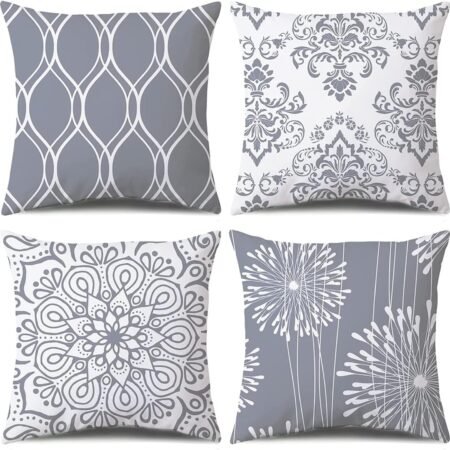 Minimalist Grey & White Square Decorative Throw Pillow Set (4-Piece)