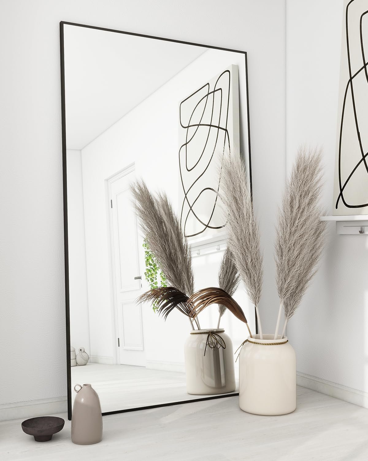 71"x31" Floor Mirror Full Length, Bedroom Floor Body Mirror with Stand, Large Black Mirror, Leaning, Standing or Hanging Horizontally/Vertically