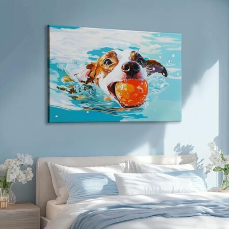 Canvas Wall Art Paintings Animals Dogs Decorative Painting, Cartoon Style Picture Prints for Living Room Bedroom Kitchen Office, 55 x 28 Inches Home Wall Decor