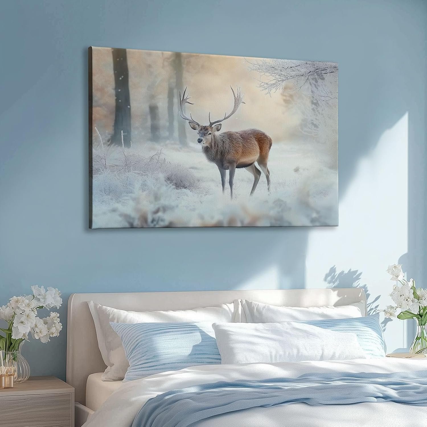 Painting Decorative Forest Animal Deer Posters Prints, Surrealism Canvas Wall Art Decorations, Living Room Bedroom Kitchen Office Wall Decor, 47 x 24 Inches Unframed