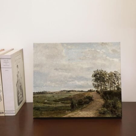 Gallery Wrapped Canvas Wall Art Countryside Landscape Road Across Hills Vintage Oil Painting Rustic Farmhouse Decor 10x8 Inches for Living Room Perfect Nature Themed Gift