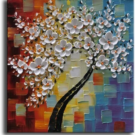 hand-painted Oil Painting On Canvas white Flowers Paintings Modern Home Interior Decor Wall Art for living room Abstract Art picture Ready to hang 24x24inch
