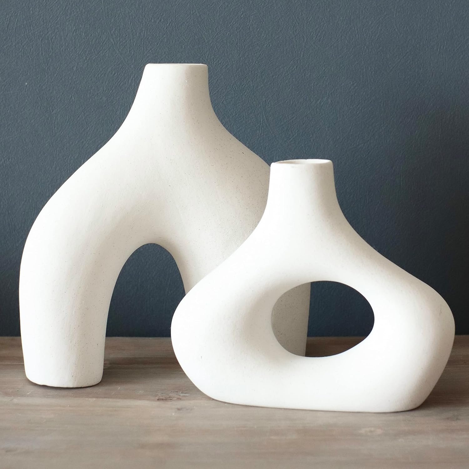 Donut Vase, Set of 2 - Minimalist White Ceramic Hollow Donut Vase Decor | Table Centerpiece, Olive Plant, Wedding, Living Room, Bookshelf, Office, Modern Home, Entryway, Console - Image 2