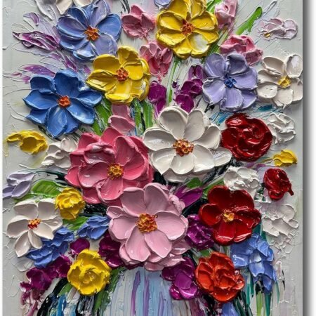 24 x 36 Inch Modern 100% Hand-Painted Abstract Oil Painting Colorful Bouquets Full 3D Flower Murals Living room Bedroom Wall Decoration