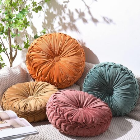 Round Pleated Velvet Decorative Throw Pillow Set (4-Piece)