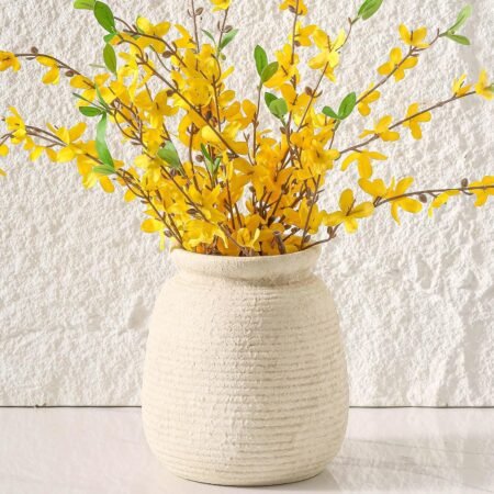 Ceramic Rustic Farmhouse Vase, 7.48 Inch Pampas Vase Decorative Pottery Flower Vase  Vase for Home Decor Shelf Decor Bookshelf Mantle Entryway Living Room Table Decor