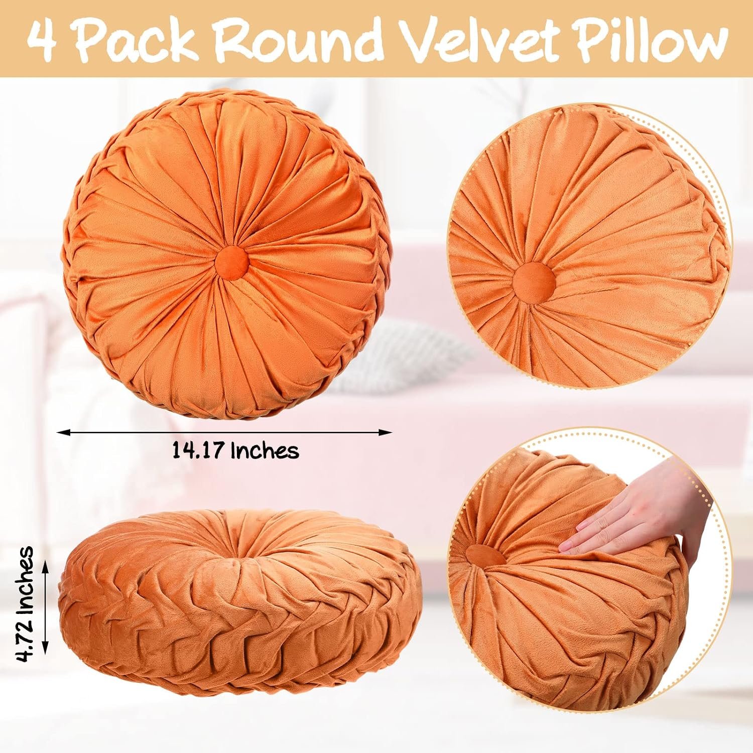 Round Pleated Velvet Decorative Throw Pillow Set (4-Piece) - Image 2