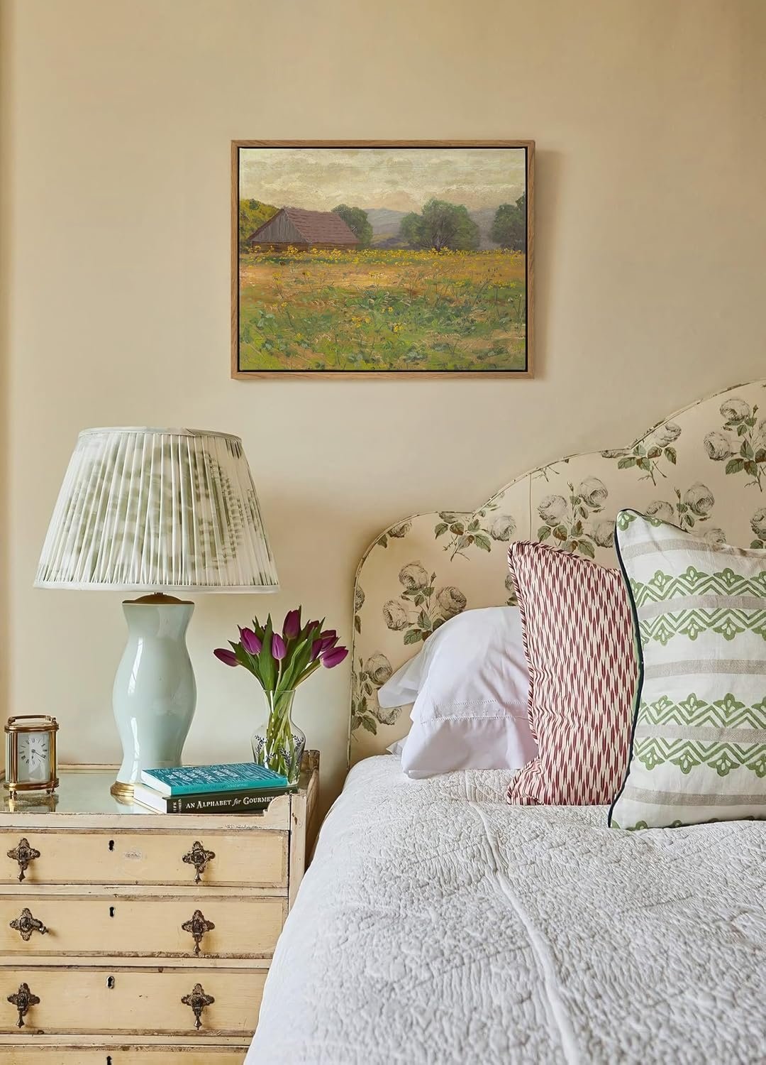 Framed Canvas Wall Art,Vintage Landscape Art, 14x11in Framed Rustic Canvas Print, Meadow with Flowers Painting, Modern Farmhouse Decor Gifts, Bedroom Bathroom Living Room,Office Decor - Image 2