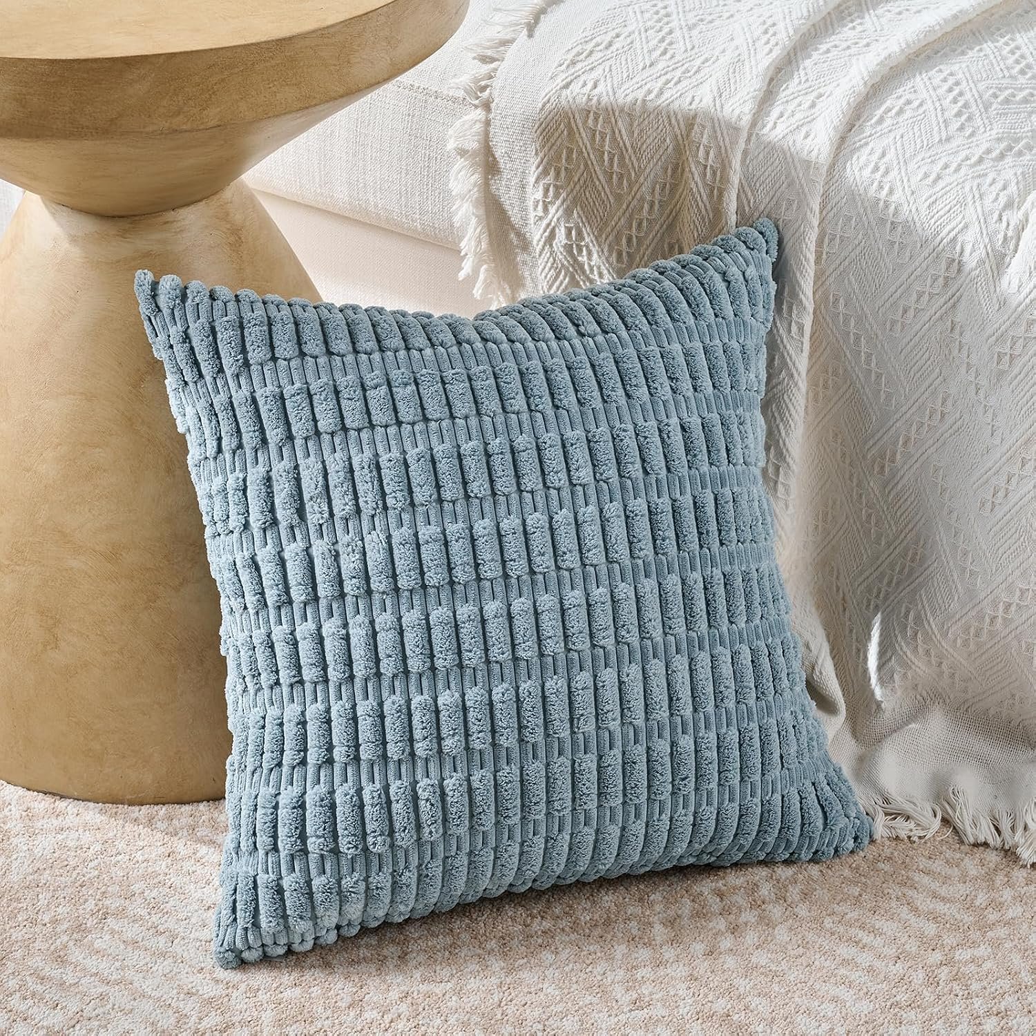 Blue Striped Corduroy Decorative Throw Pillow Set (4-Piece) - Image 2
