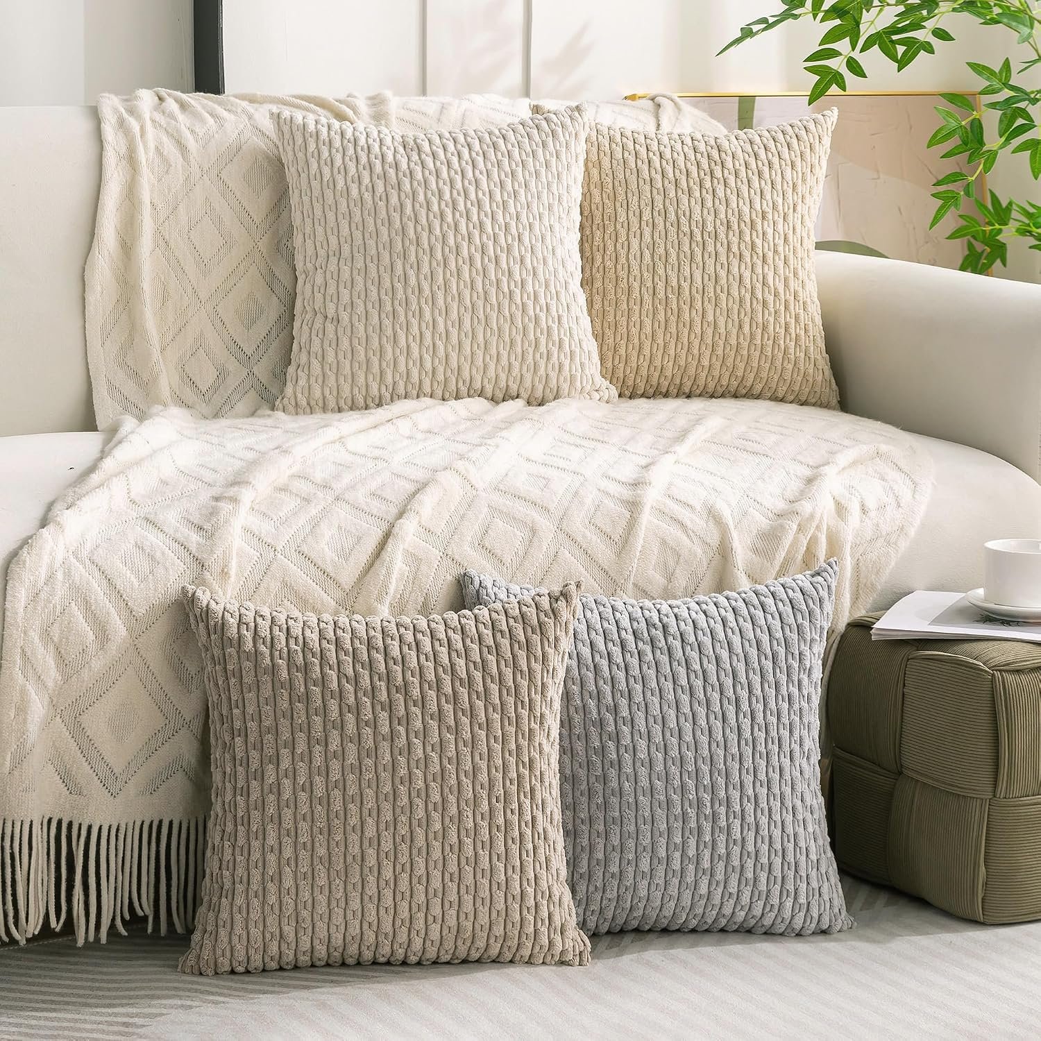 Neutral Corduroy Decorative Throw Pillow Set (4-Piece) - Image 2